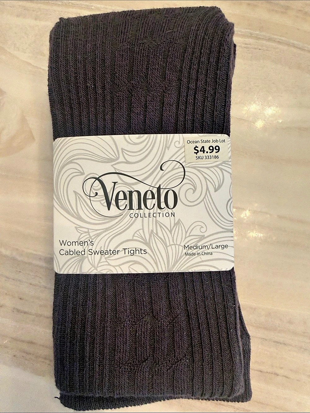 Veneto Cabled Sweater Tights Black M/L NWT